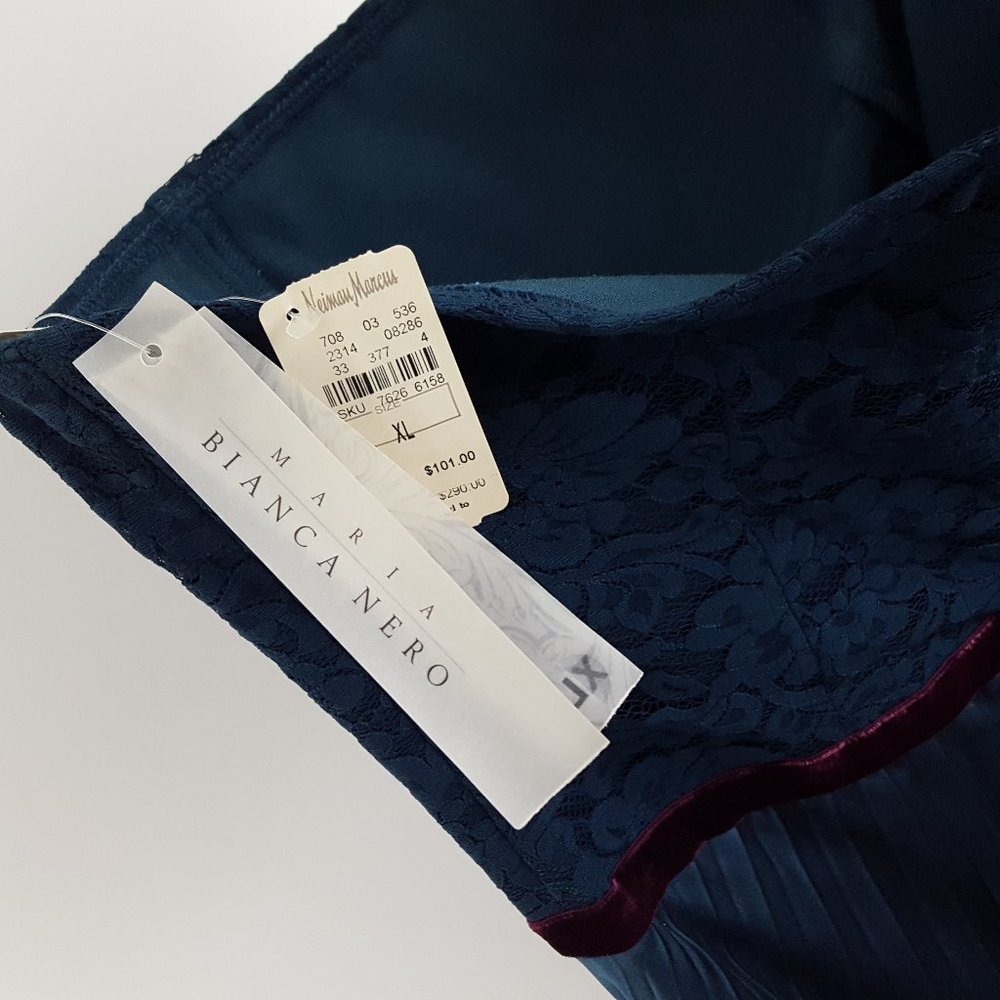 NEW Maria Bianca Nero Accordion Pleat Strapless Silk Dress Floral Dark Teal - Picture 5 of 6
